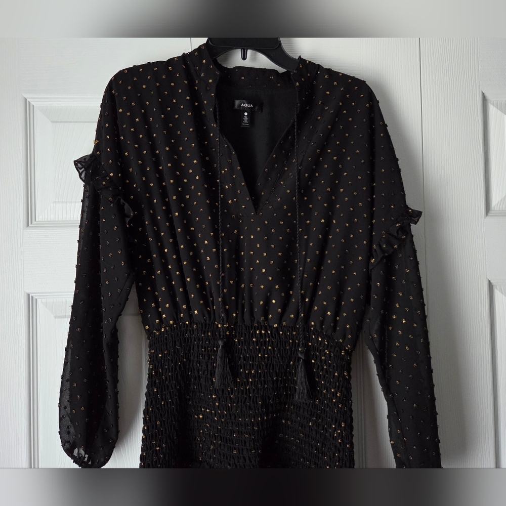 Aqua Black Dress with Gold Dots size S - Picture 5 of 10